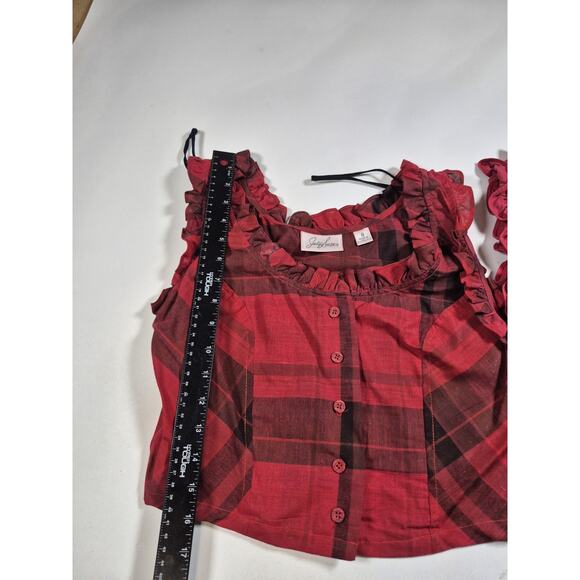 vintage jaclyn smith Sleeveless Red Plaid Frill Shirt Pair Size 8 - Picture 5 of 6